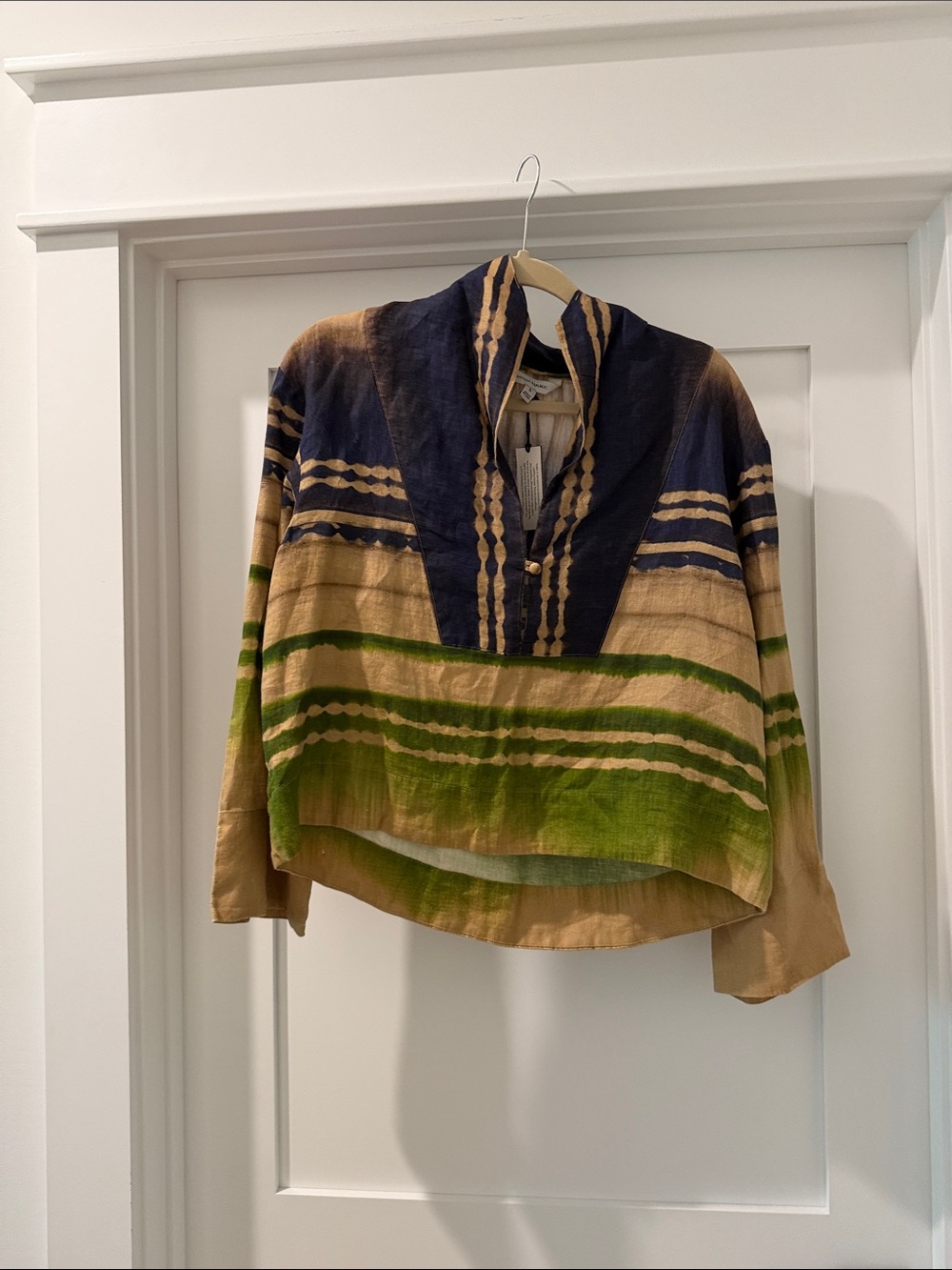 Banana Republic Striped linen Top in Navy, Beige & Green (bw)